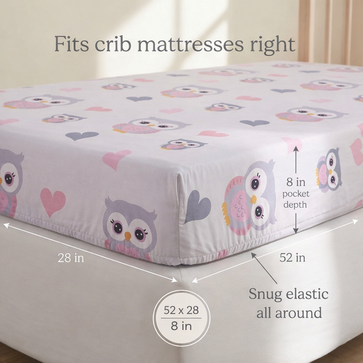 Baby Girl Fitted Crib Sheet Sweet Owls
