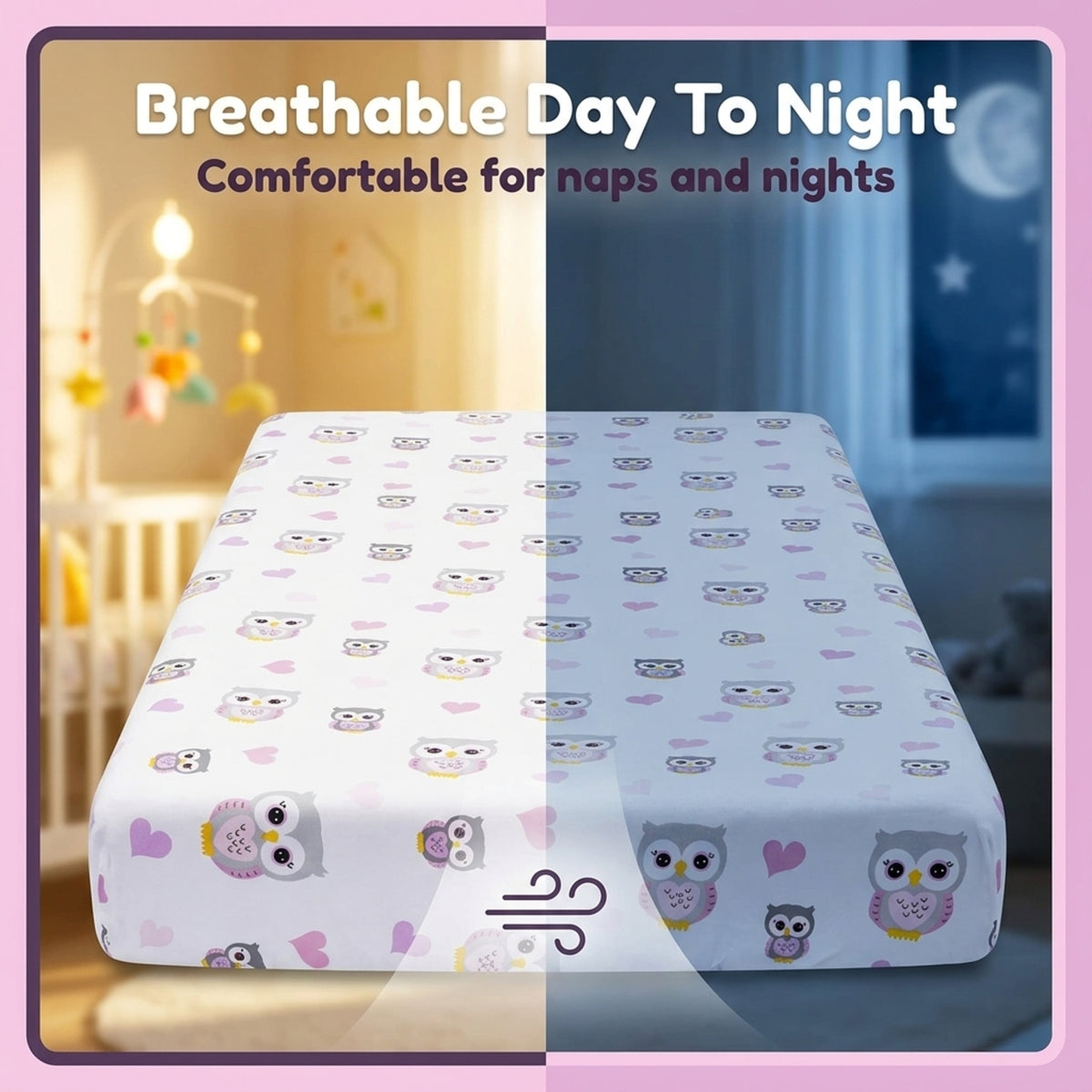 2 Pack Fitted Crib Sheet - Owls/Stars