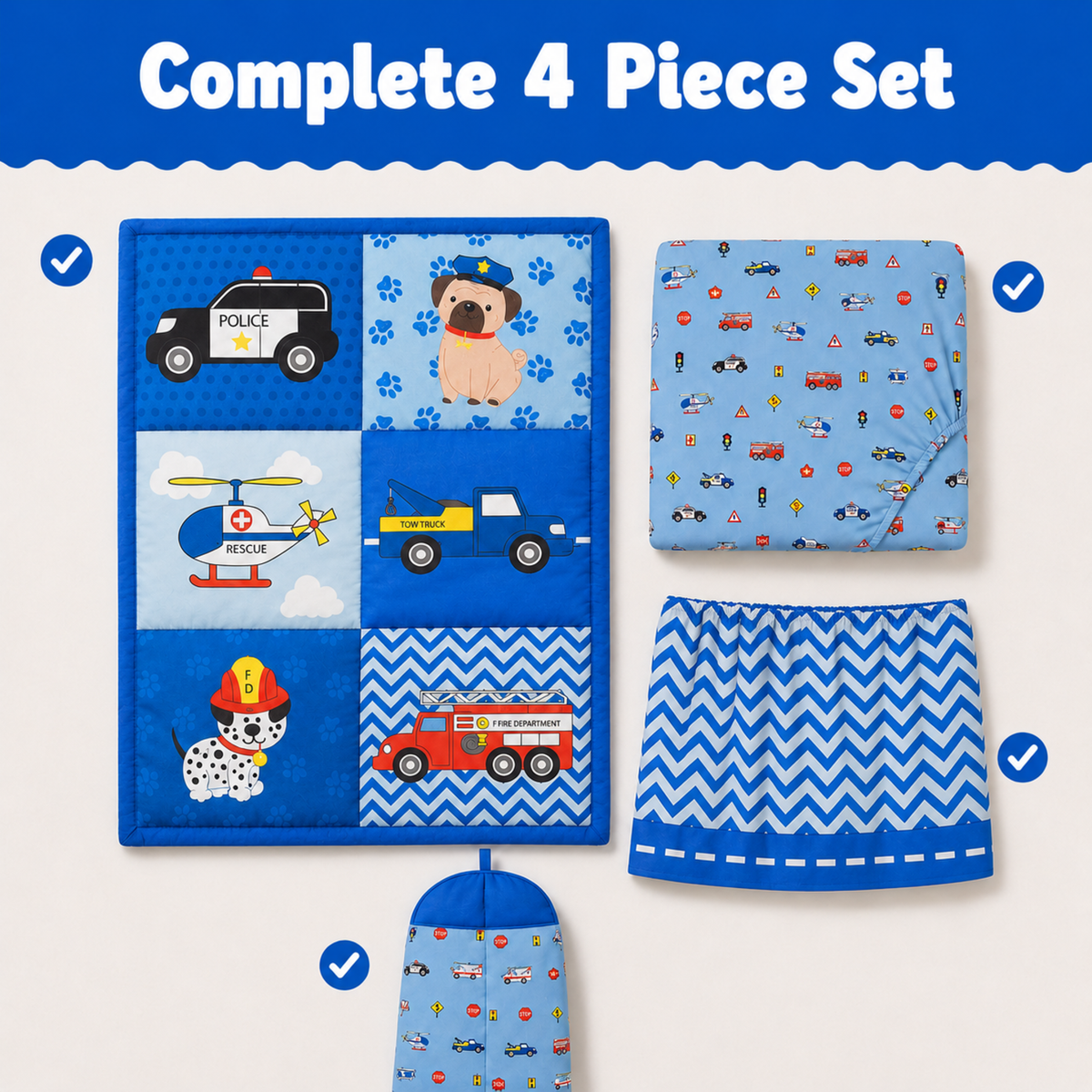 4 Piece Boys Crib Bedding Set - Little Rescuer