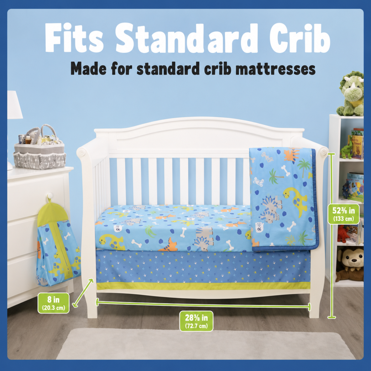 4 Piece Girls Crib Bedding Set - Dinosaurs