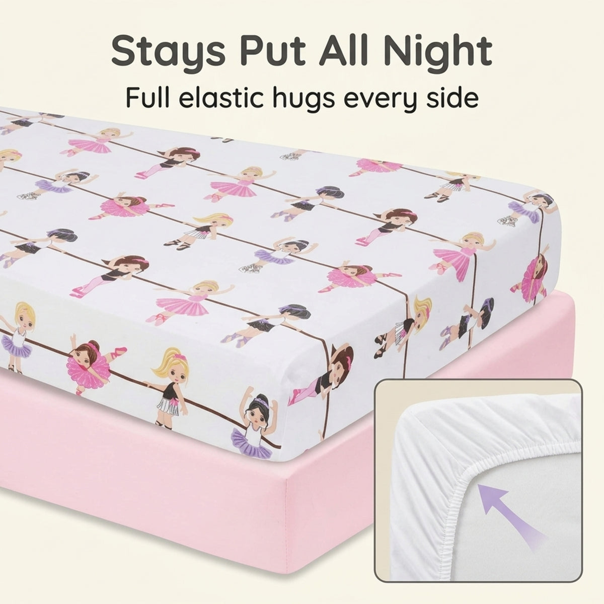 Ballerina/Pink 2-Pack Fitted Girls Crib Sheets