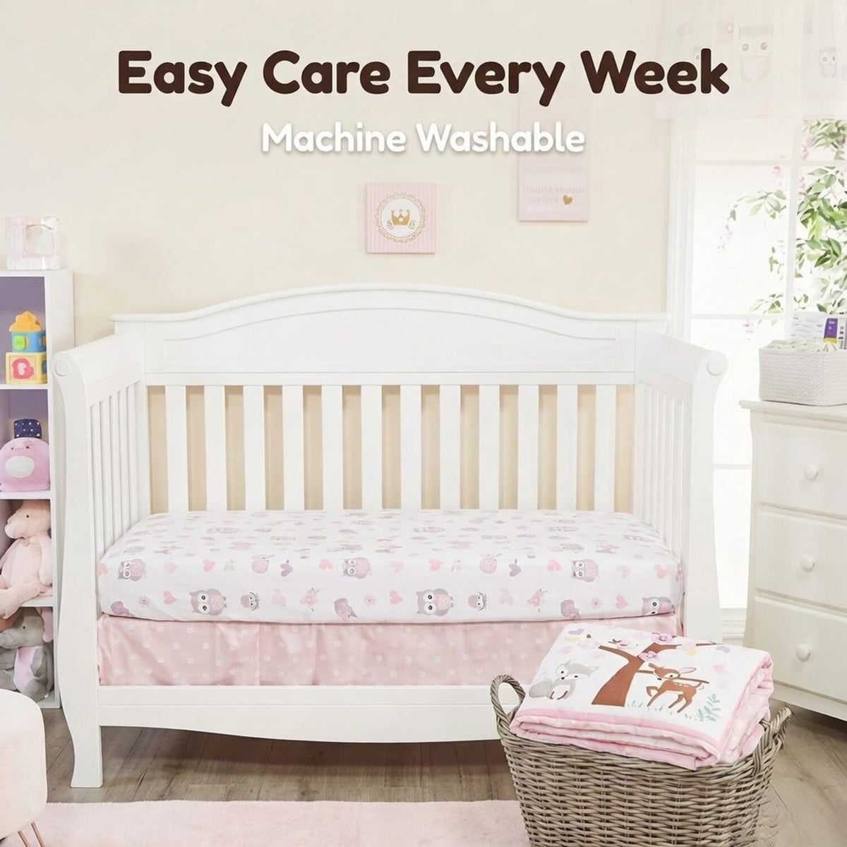 4 Piece Girls Crib Bedding Set - Woodland Owls