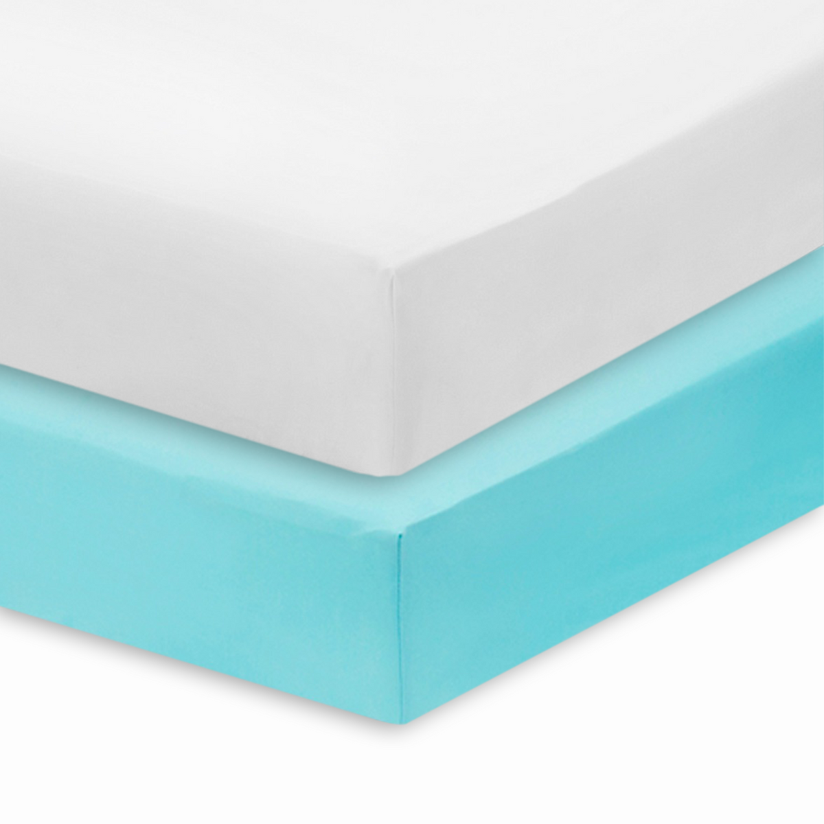 Everyday Kids Solid Fitted Crib Sheet Set, Soft Microfiber Nursery Mattress Sheets, White and Aqua, 2-Pack
