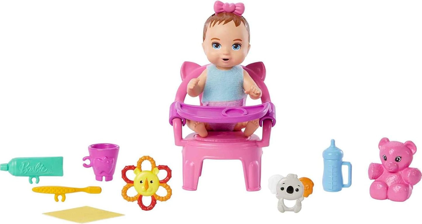 Barbie Skipper Babysitters Inc. Baby Doll Playset with Chair, Bottle, Toys, and Feeding Accessories