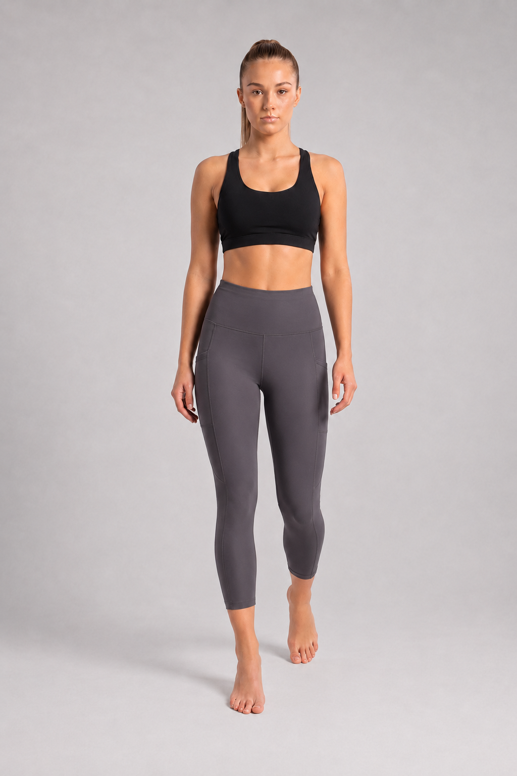 New York Laundry Women's 7/8 High-Waisted Leggings with Side Pockets, Charcoal Grey