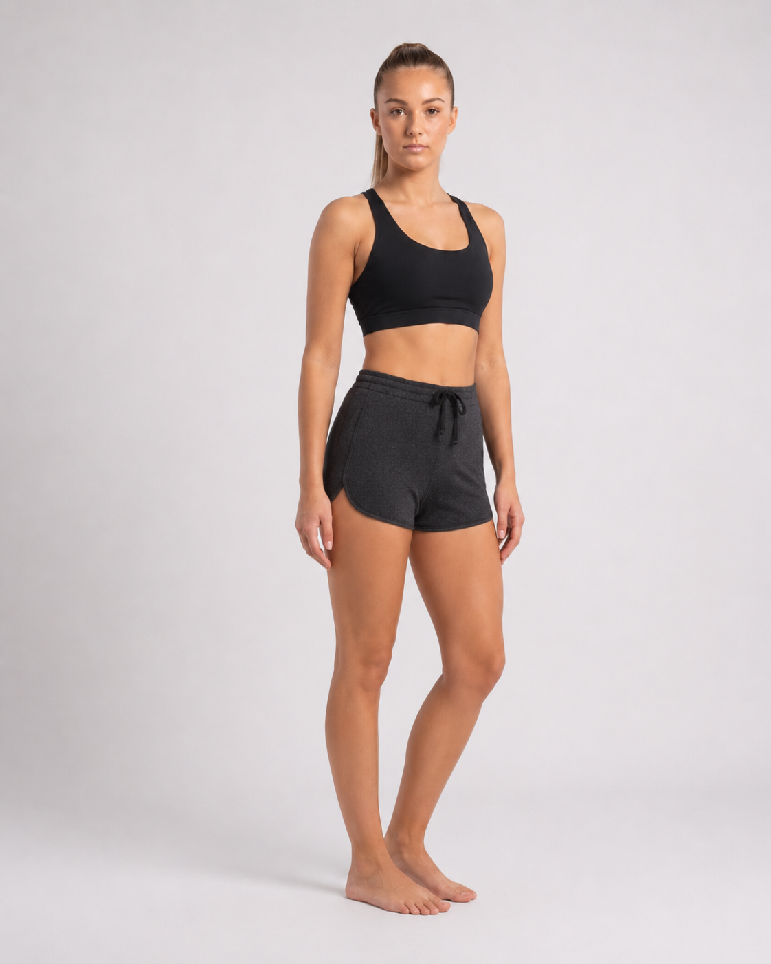 New York Laundry Women's 3-Inch Running Shorts with Drawstring Waistband and Pockets, Charcoal Heather