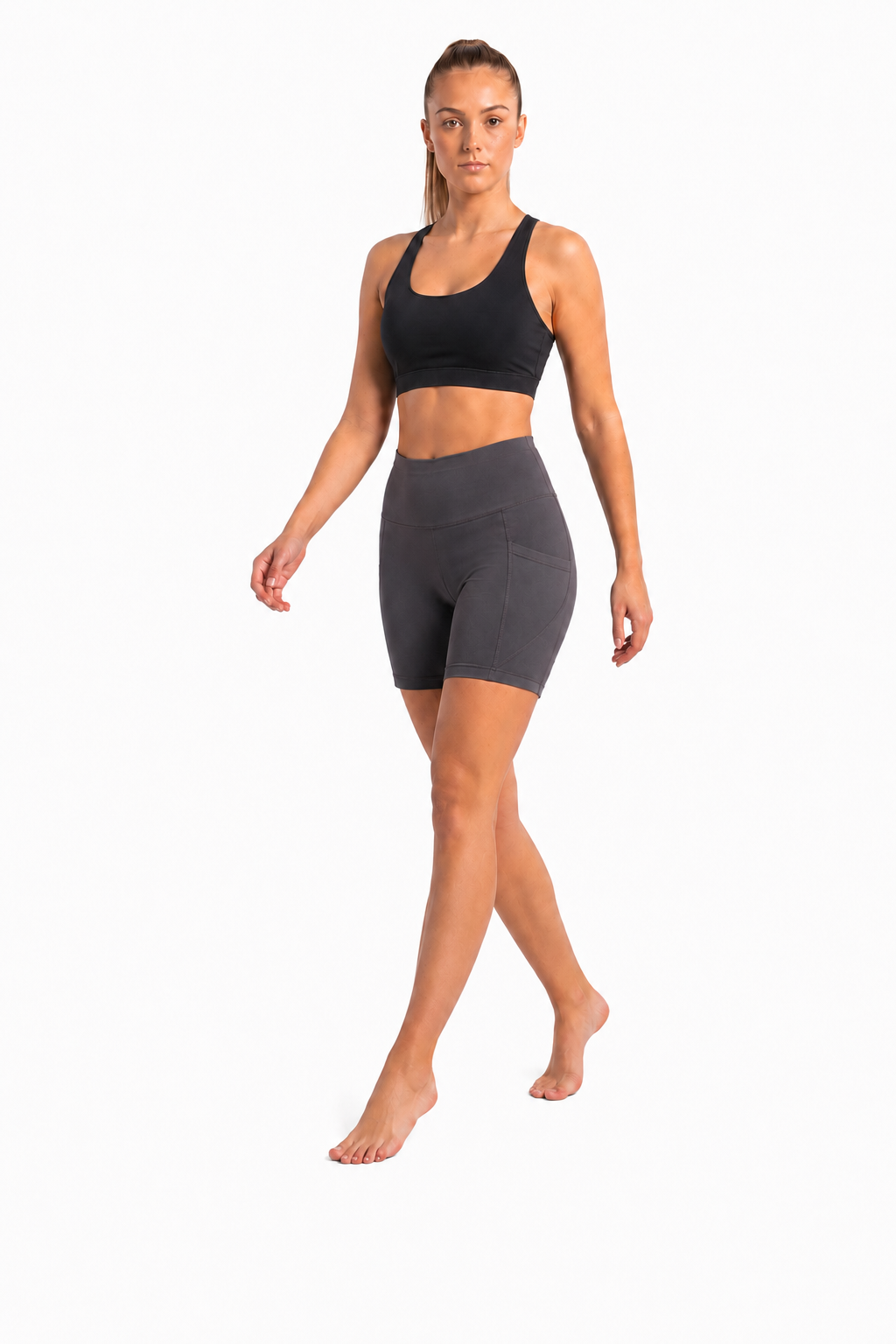 New York Laundry Women's 7-Inch High-Waisted Biker Shorts with Side Pockets, Charcoal Grey
