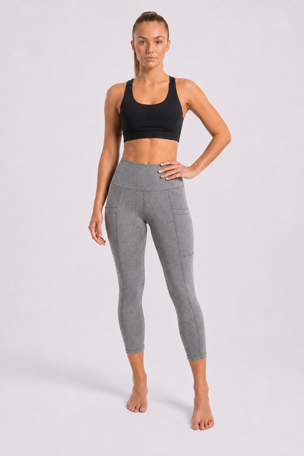 New York Laundry Women's 7/8 High-Waisted Leggings with Side Pockets, Heather Grey