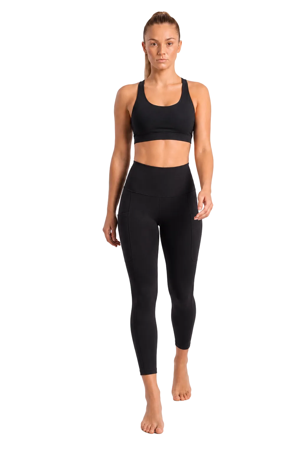 New York Laundry Women's 7/8 High-Waisted Leggings with Side Pockets, Jet Black