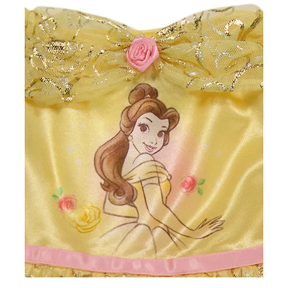 Disney Princess Belle Girls Yellow Nightgown with Gold Overlay Short Sleeve Sleep Dress