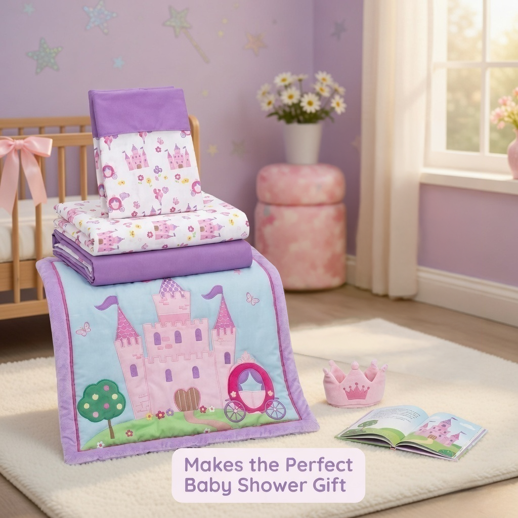 4 Piece Girls Crib Bedding Set -Princess Storyland