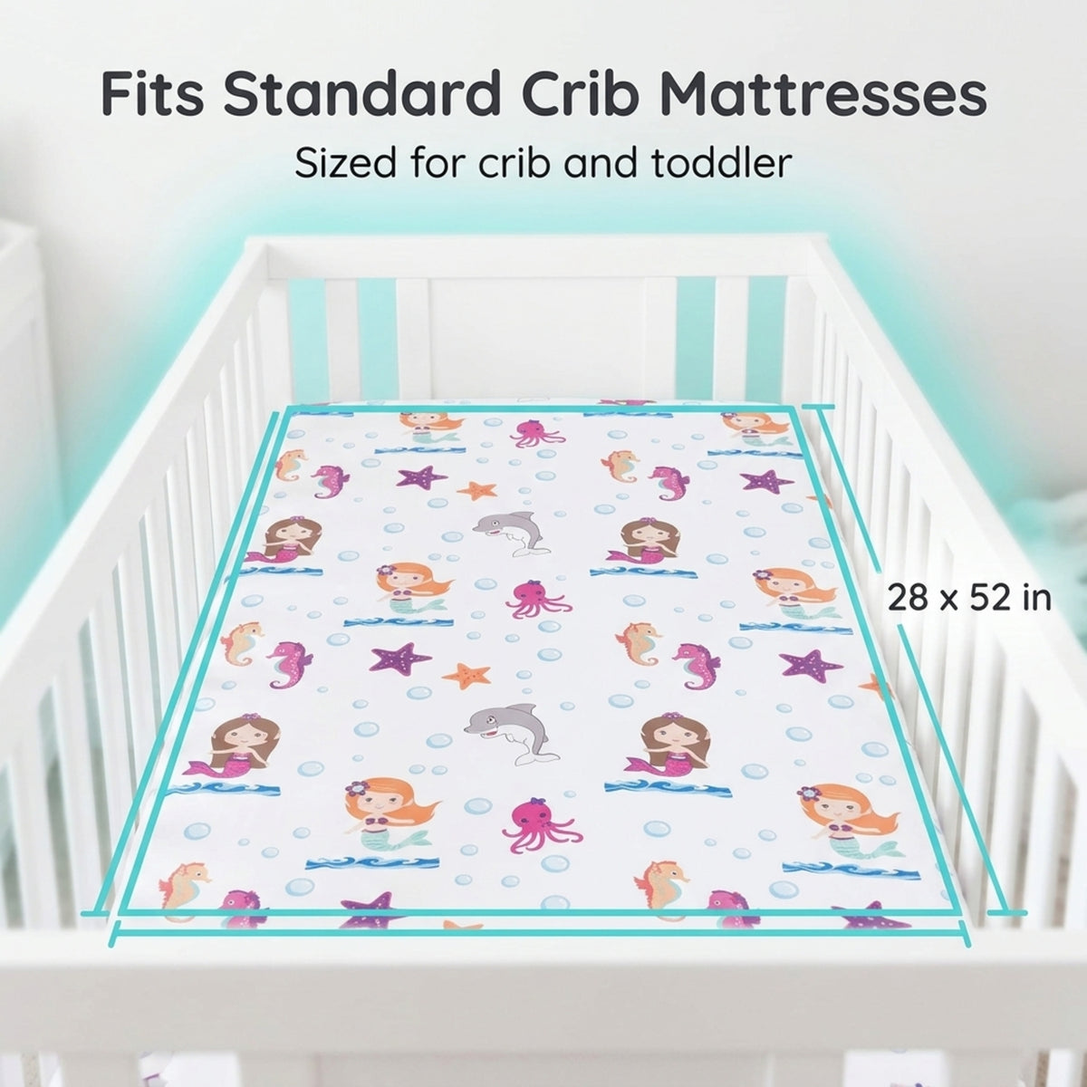 Mermaid/Aqua 2-Pack Fitted Crib Sheet