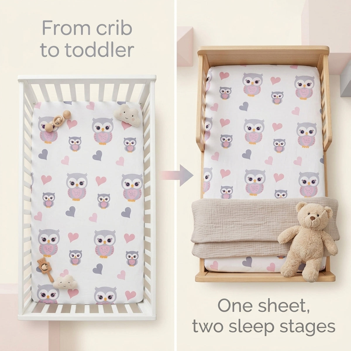 Baby Girl Fitted Crib Sheet Sweet Owls