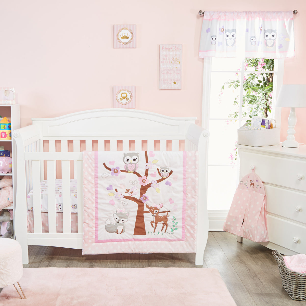 4 Piece Girls Crib Bedding Set - Woodland Owls