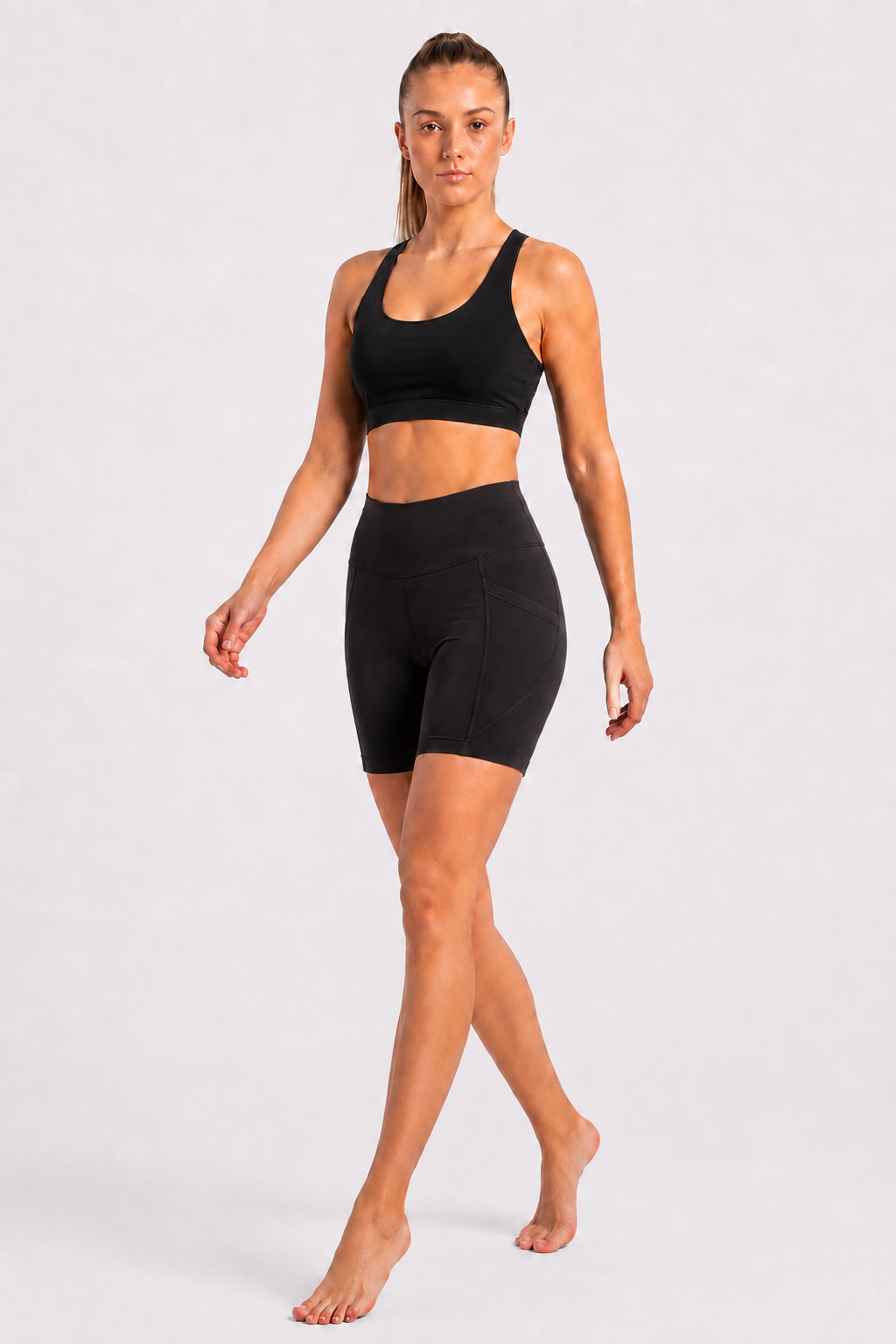 New York Laundry Women's 7-Inch High-Waisted Biker Shorts with Side Pockets, Jet Black
