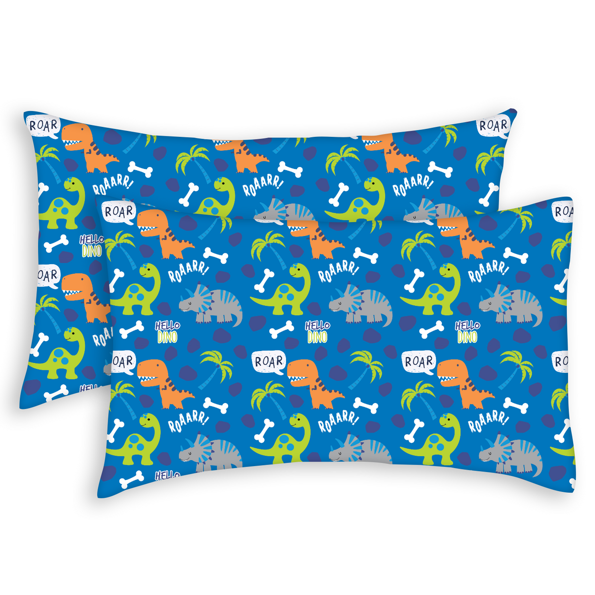 Everyday Kids Roar Dinosaur Soft Microfiber Toddler Pillowcases, 14 x 20 Inches, Blue, 2-Pack