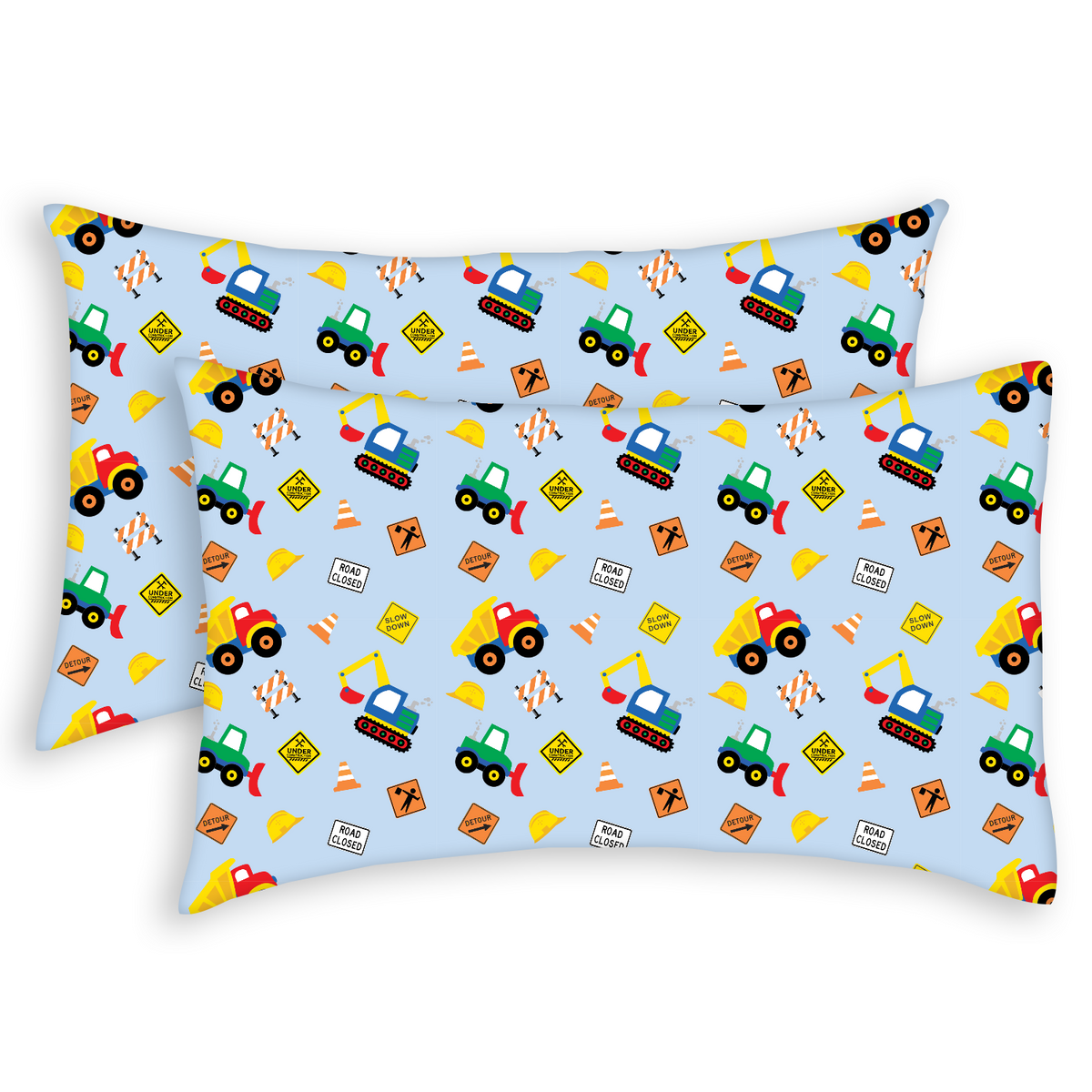 Everyday Kids Under Construction Soft Microfiber Toddler Pillowcases, 14 x 20 Inches, Blue, 2-Pack