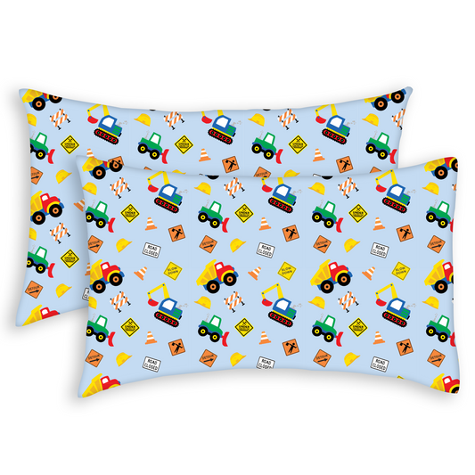 Everyday Kids Under Construction Soft Microfiber Toddler Pillowcases, 14 x 20 Inches, Blue, 2-Pack