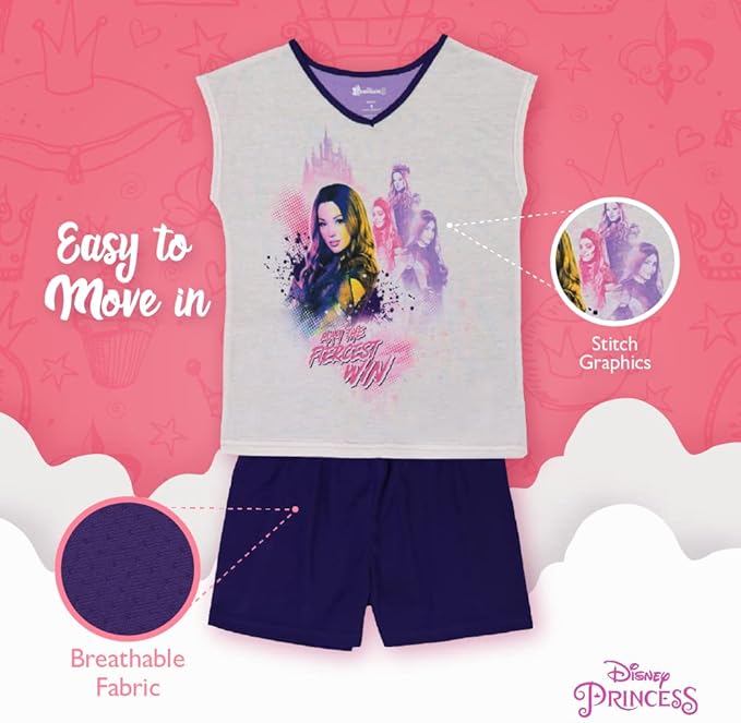 Disney Descendants Girls 3 Piece Pajama Set Sleeveless Top Pants and Shorts Evie Sleepwear