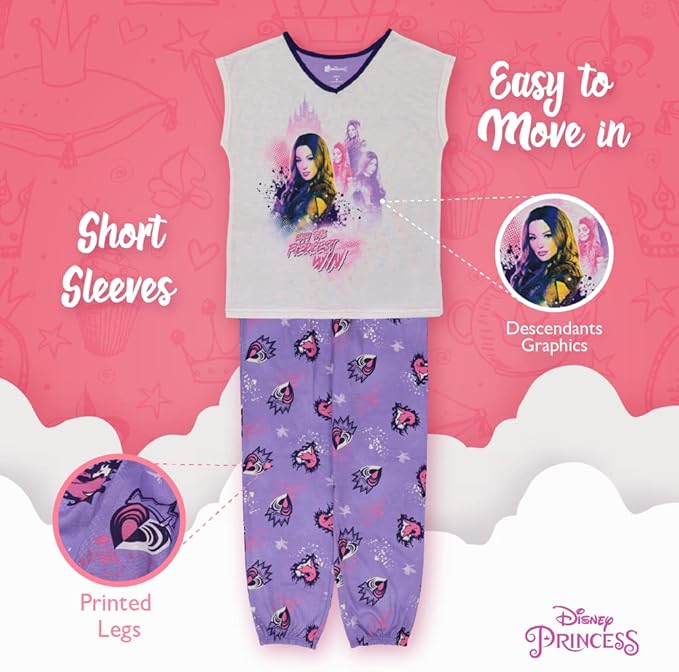 Disney Descendants Girls 3 Piece Pajama Set Sleeveless Top Pants and Shorts Evie Sleepwear