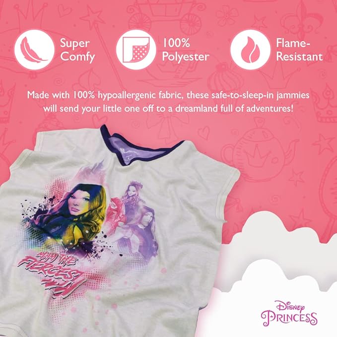 Disney Descendants Girls 3 Piece Pajama Set Sleeveless Top Pants and Shorts Evie Sleepwear