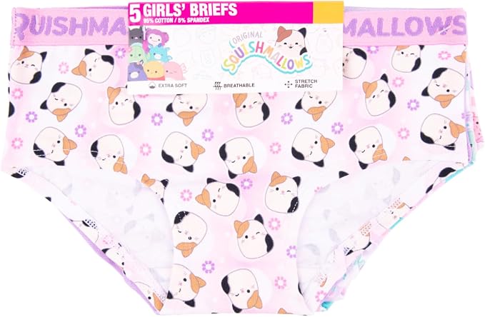 Squishmallows Girls 5-Pack Underwear Briefs, Cam and Friends Underwear Set, Multicolor