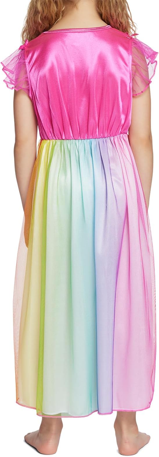 Disney Princess Girls Rainbow Nightgown Sleepwear with Tulle Overlay – Soft Fantasy Pajamas for Toddlers and Kids