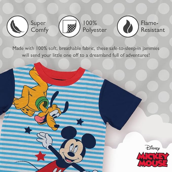 Disney Mickey Mouse Boys 3 Piece Pajama Set Short Sleeve Shirt Pants and Shorts Sleepwear