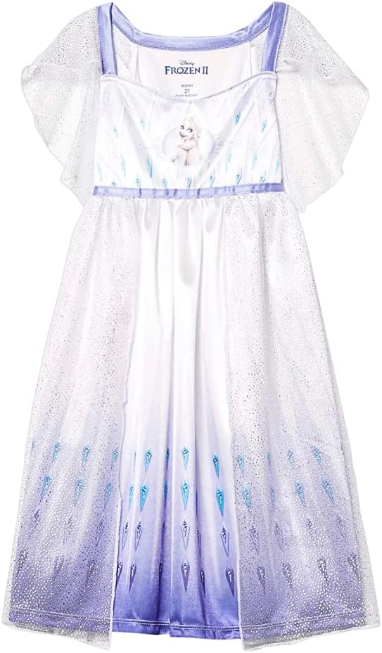 Disney Frozen II Elsa Girls White Nightgown Sleepwear with Shimmer Tulle Overlay – Soft Princess Pajamas for Toddlers
