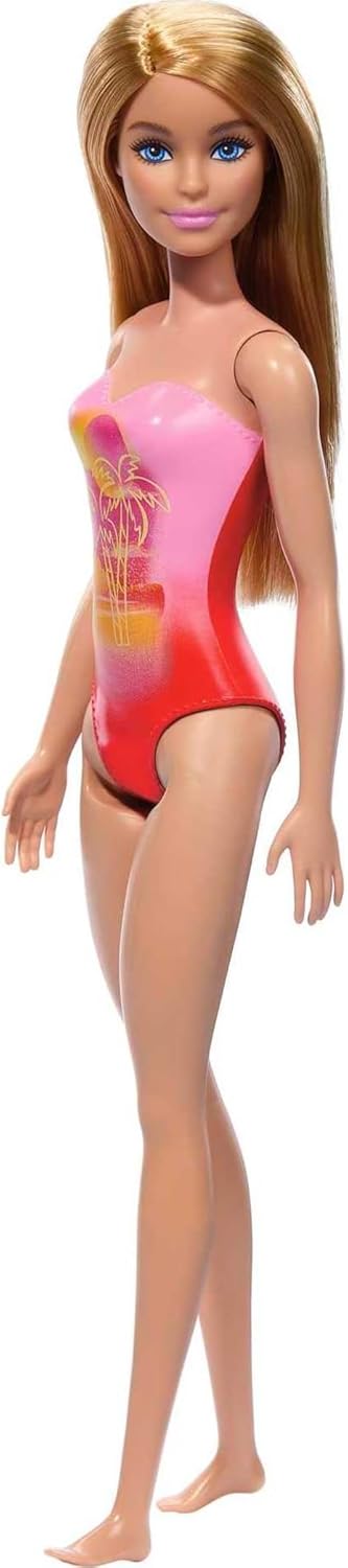 Barbie Beach Doll with Pink and Coral One-Piece Swimsuit, Blonde Hair