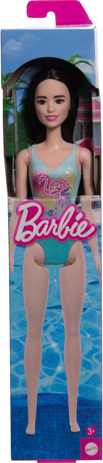 Barbie Beach Doll with Teal Flamingo Swimsuit, Summer Pool and Beach Toy