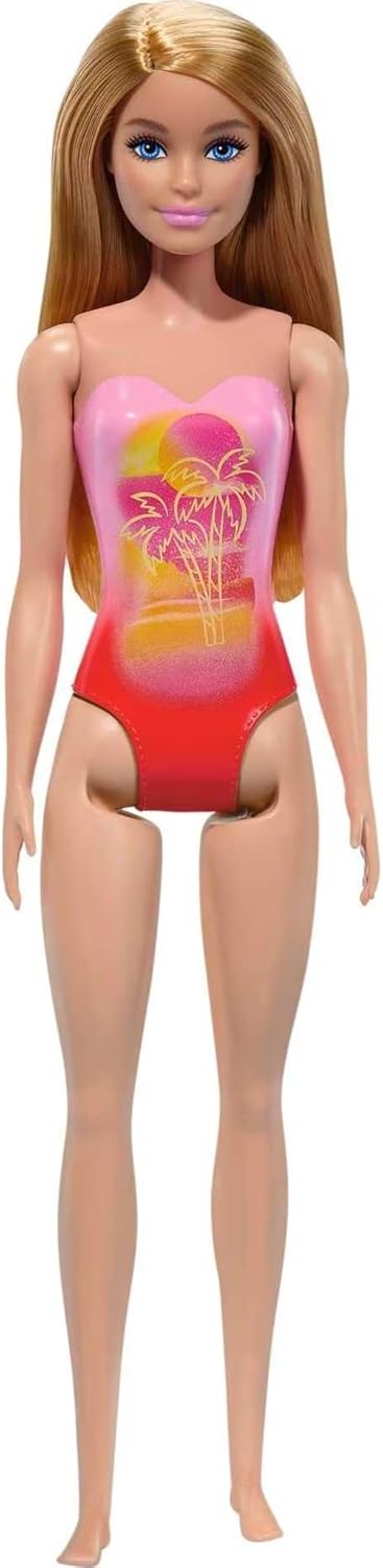 Barbie Beach Doll with Pink and Coral One-Piece Swimsuit, Blonde Hair