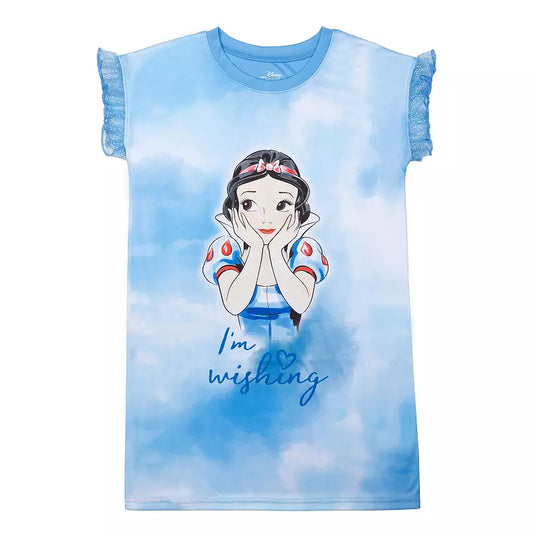 Disney Snow White Girls Blue Nightgown Sleepwear – Soft Short Sleeve Character Pajamas for Kids