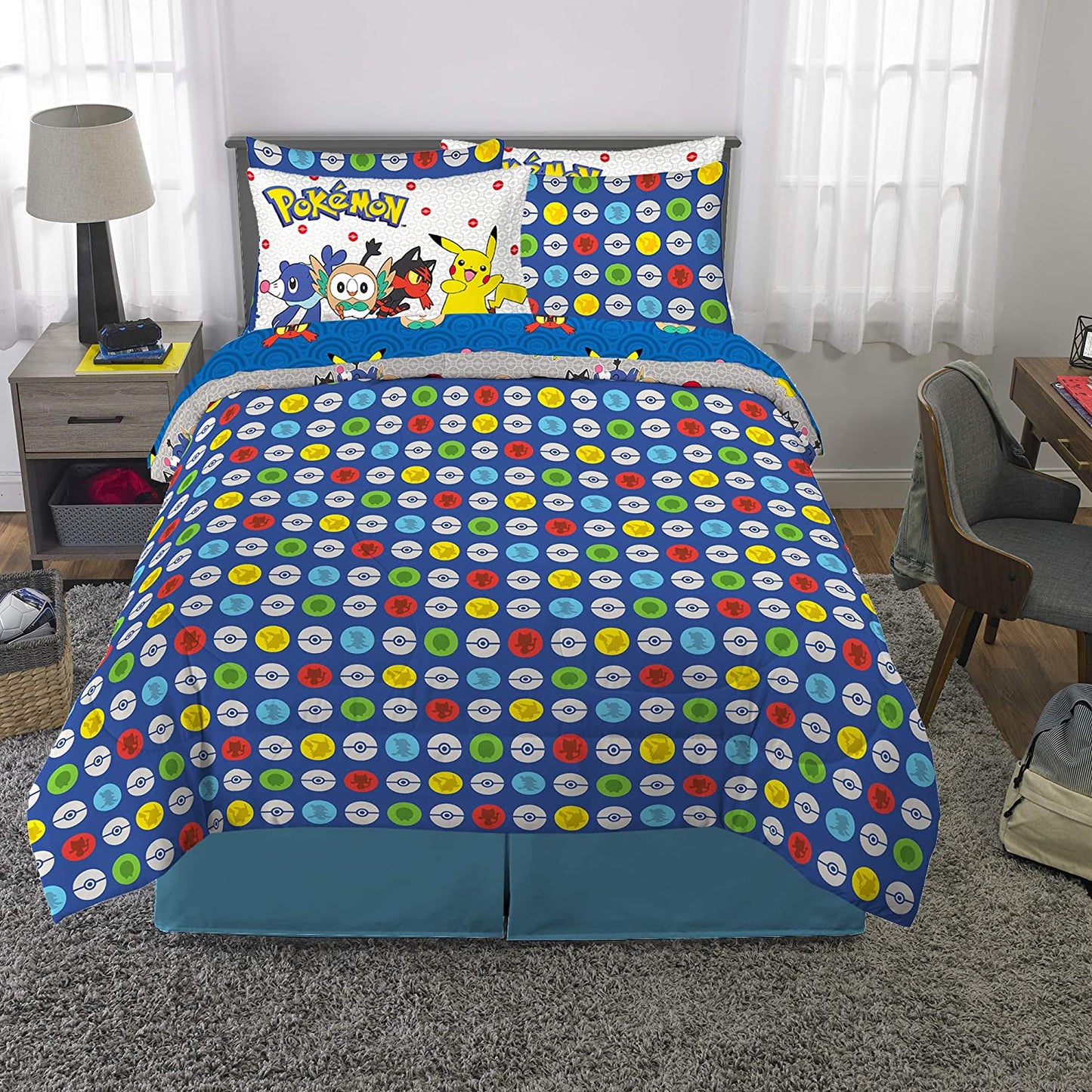 Pokemon Anime 7 Piece Full Comforter and Sheet Set with Sham