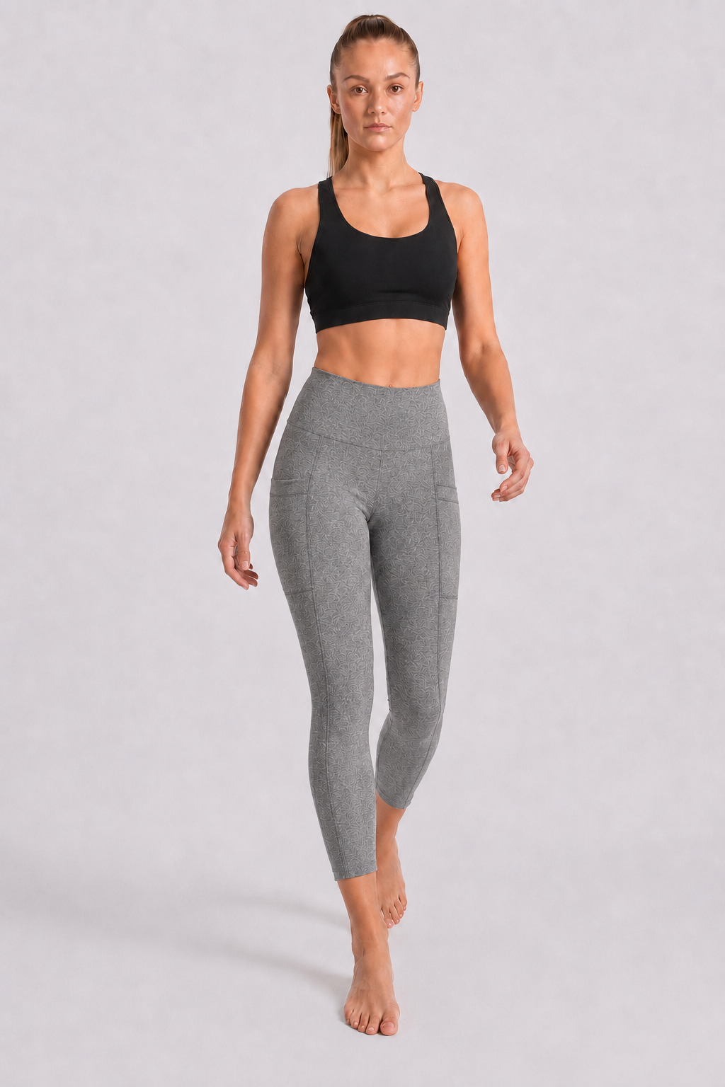 New York Laundry Women's 7/8 High-Waisted Leggings with Side Pockets, Heather Grey