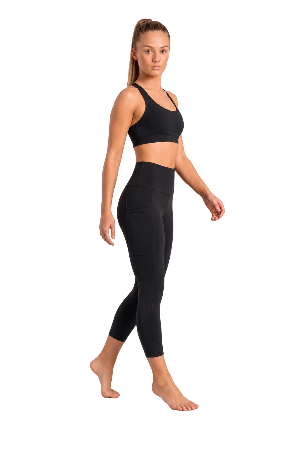 New York Laundry Women's 7/8 High-Waisted Leggings with Side Pockets, Jet Black