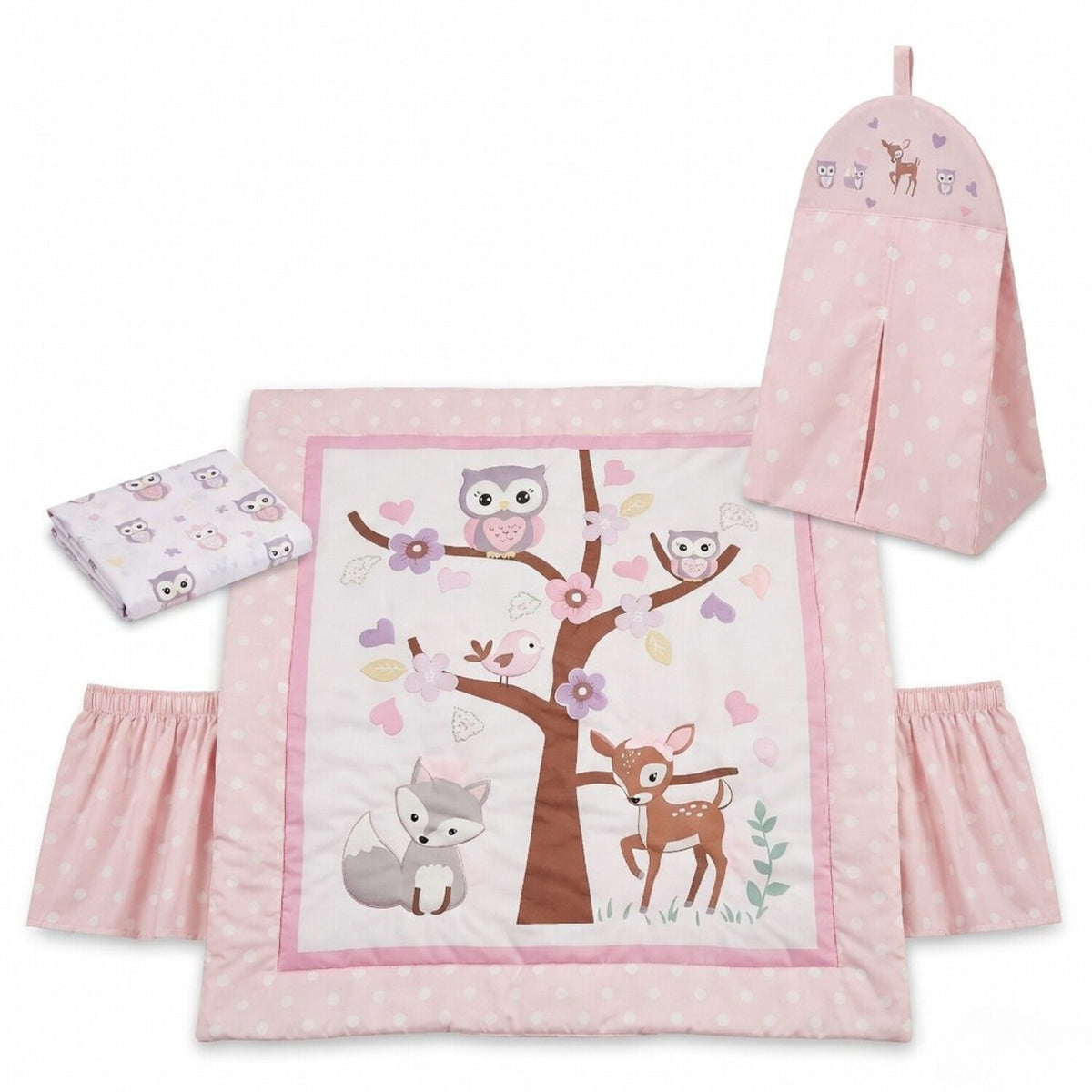 4 Piece Girls Crib Bedding Set - Woodland Owls