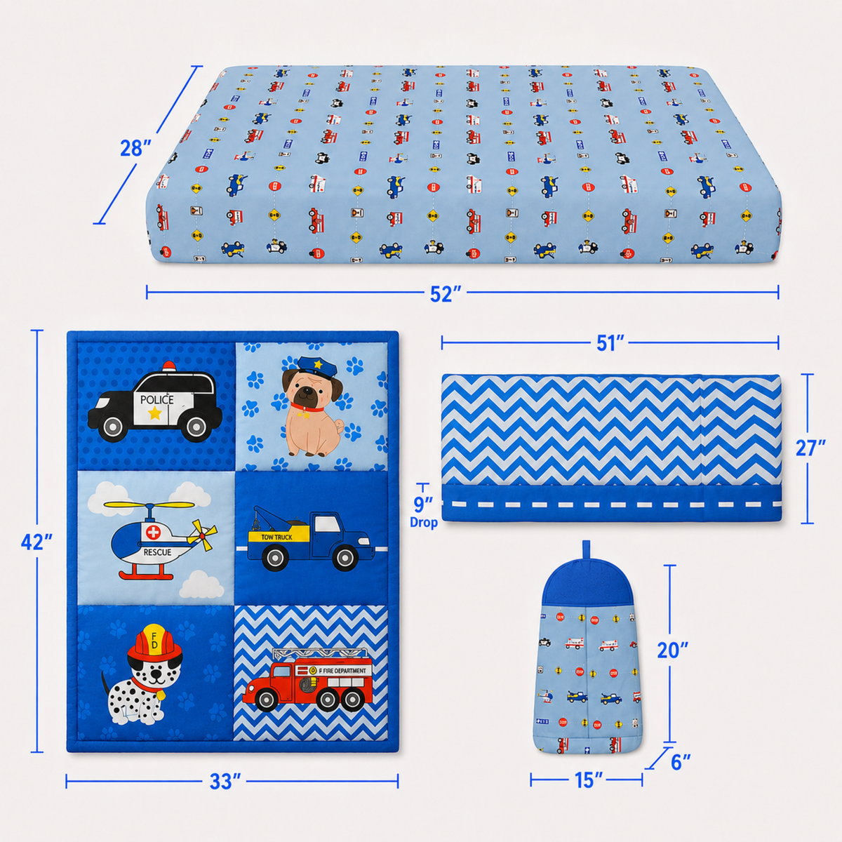 4 Piece Boys Crib Bedding Set - Little Rescuer