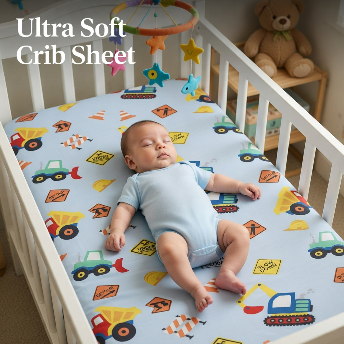 Under Construction Baby Boy Fitted Crib Sheet