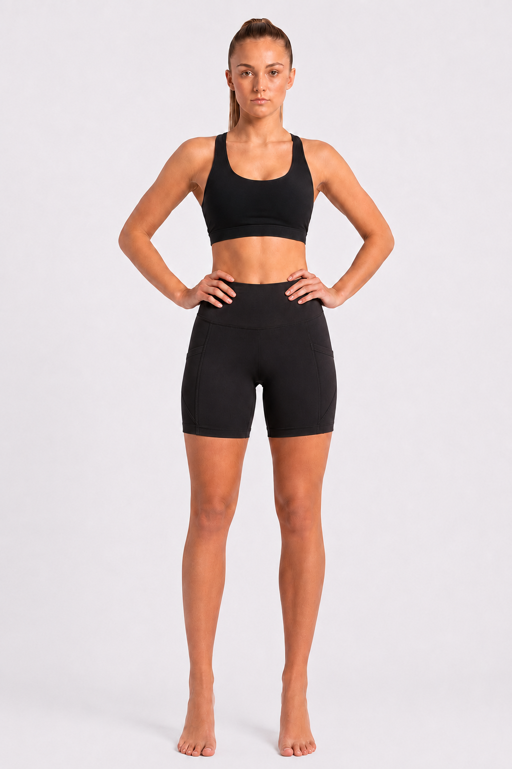 New York Laundry Women's 7-Inch High-Waisted Biker Shorts with Side Pockets, Jet Black