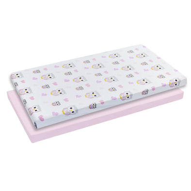 2 Pack Baby Cradle Sheets - Owls/Pink