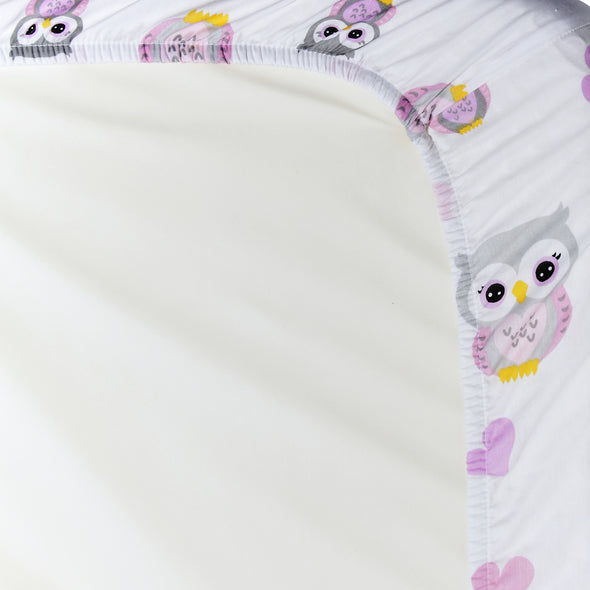 2 Portable Crib/Playard Mattress Sheets - Owls/Pink
