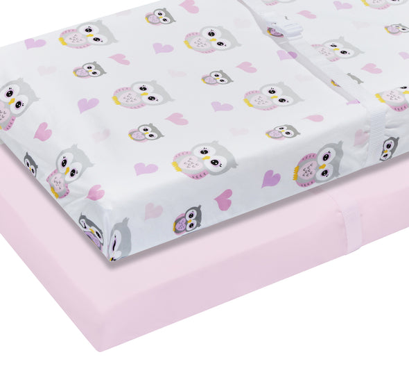 2 Pack Baby Changing Pad Covers - Owls/Pink