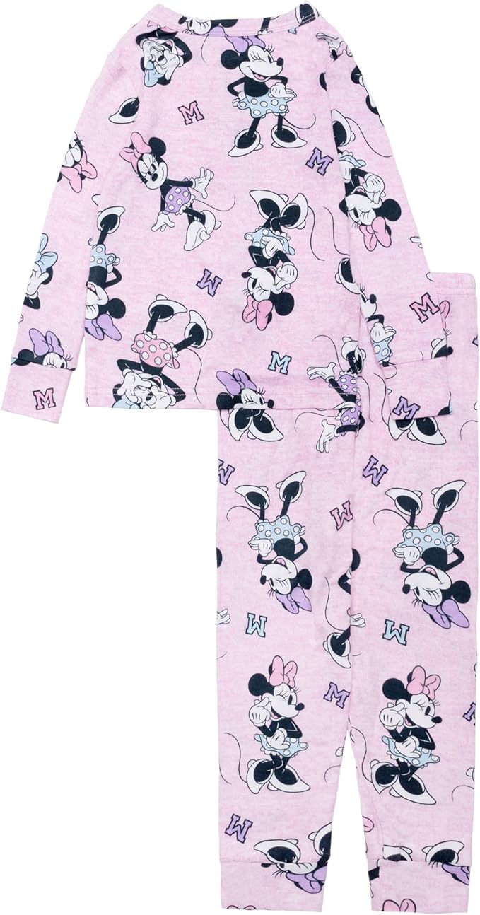 Disney Minnie Mouse 2-Piece Girls Long Sleeve Pajama Set with Top and Pants – Soft Pink Character Sleepwear for Kids