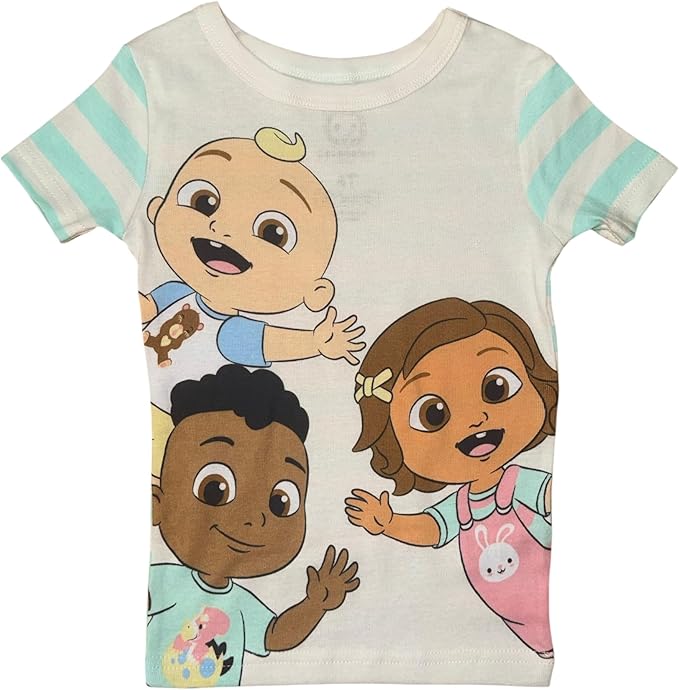 CoComelon Toddler Unisex 4-Piece Cotton Pajama Set, JJ and Friends Graphic Tees and Matching Pants, Snug Fit Sleepwear