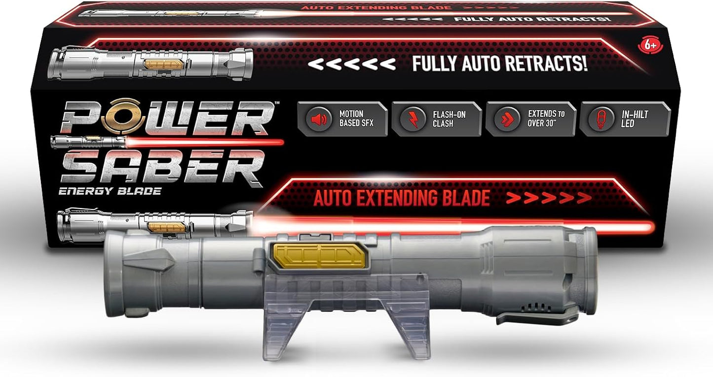 Power Saber Energy Blade – Auto-Extending Light-Up Saber Toy With Motion SFX & Clash Effects (Red)