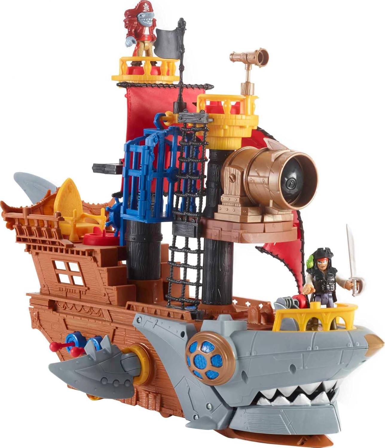 Fisher-Price Pirate Shark Ship Playset with Action Figures and Interactive Features for Kids