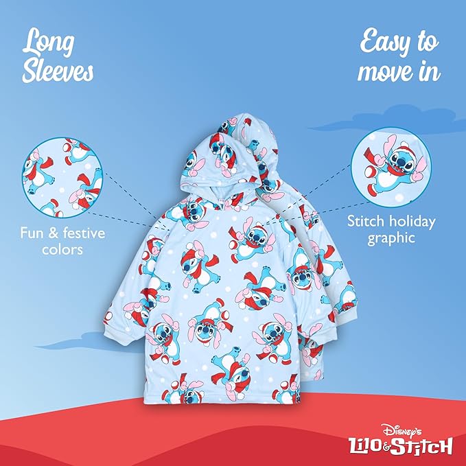 Disney Lilo and Stitch Unisex Hooded Nightgown Sleep Shirt Winter Stitch Print