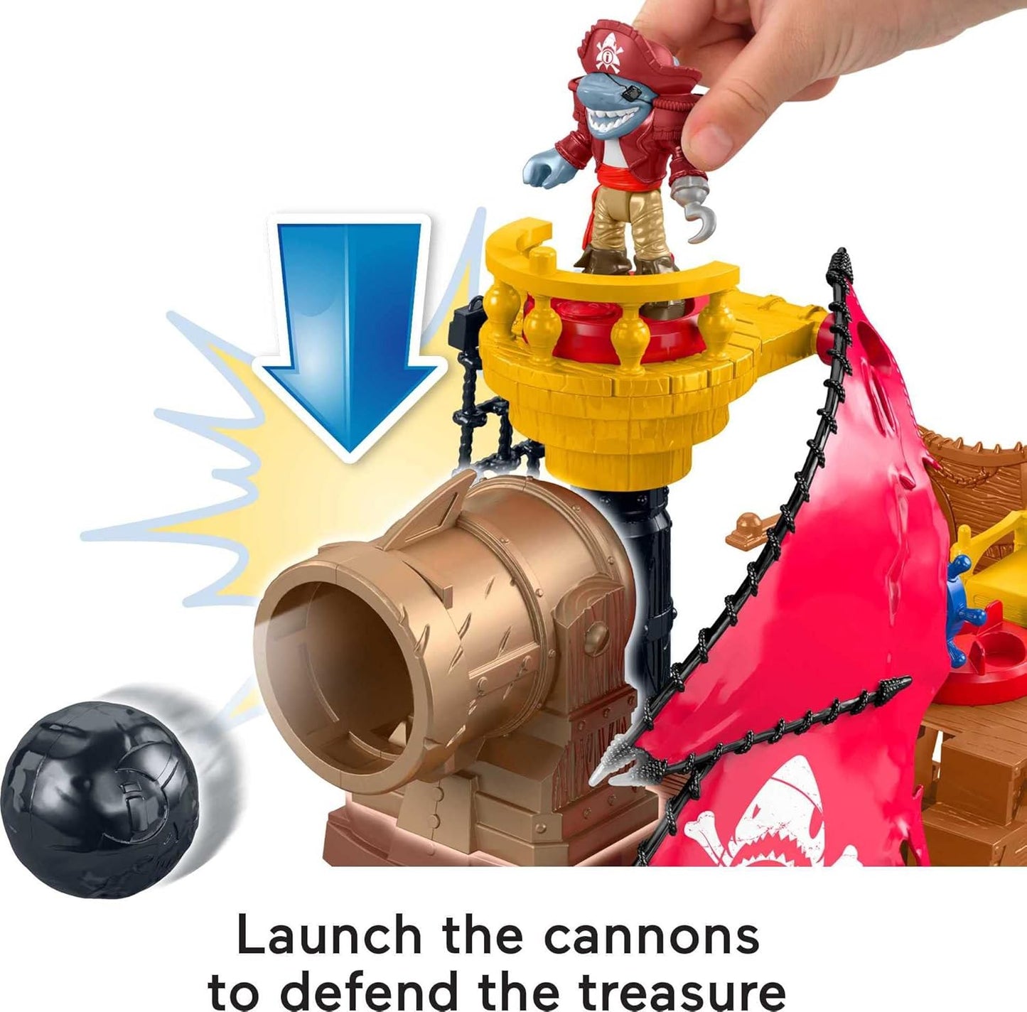 Fisher-Price Pirate Shark Ship Playset with Action Figures and Interactive Features for Kids