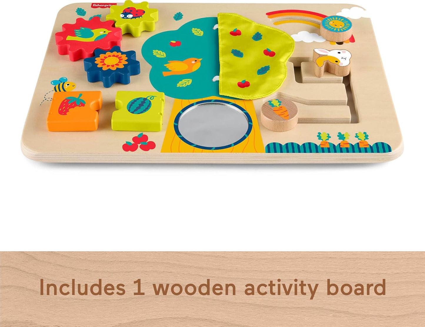 Fisher-Price Wooden Activity Station with 6 Sensory Activities for Babies
